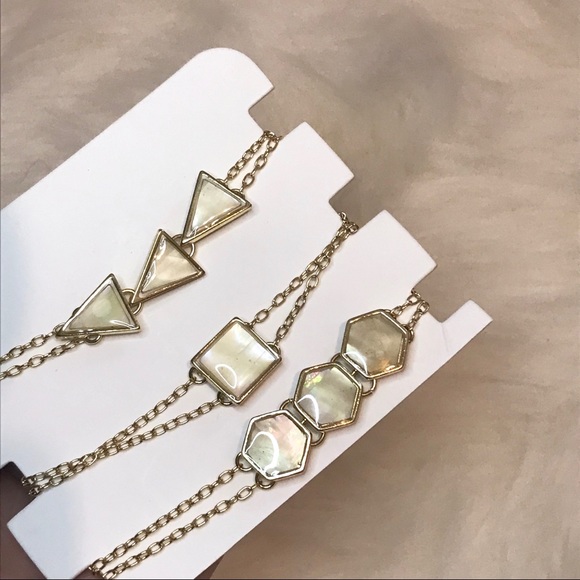 NWT Gold Plated Pearl Geometric Bracelet Set - Picture 2 of 7